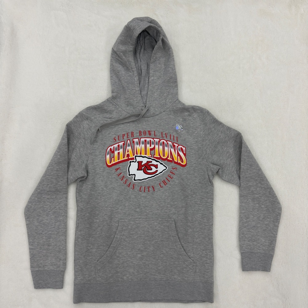 NFL Kansas City Chiefs Super Bowl LVIII Champions Hoodie Gray Mens Medium